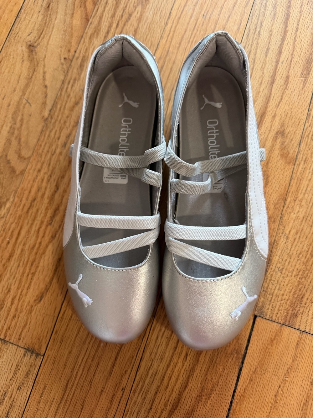Puma Silver Metallic Mary Jane Flats with Elastic Straps